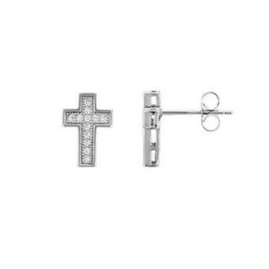 Giorgio Bergamo Cubic Zirconia & Sterling Silver Pavé Cross Stud Earrings EUC